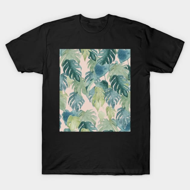 tropical watercolor botanical monstera and palm leaves T-Shirt by Bloomartgallery